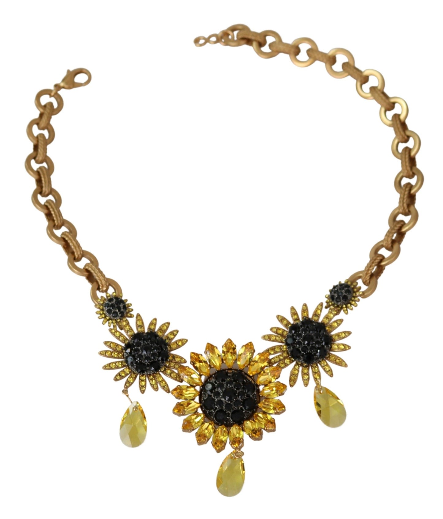 Elegant Gold Floral Crystal Statement Necklace