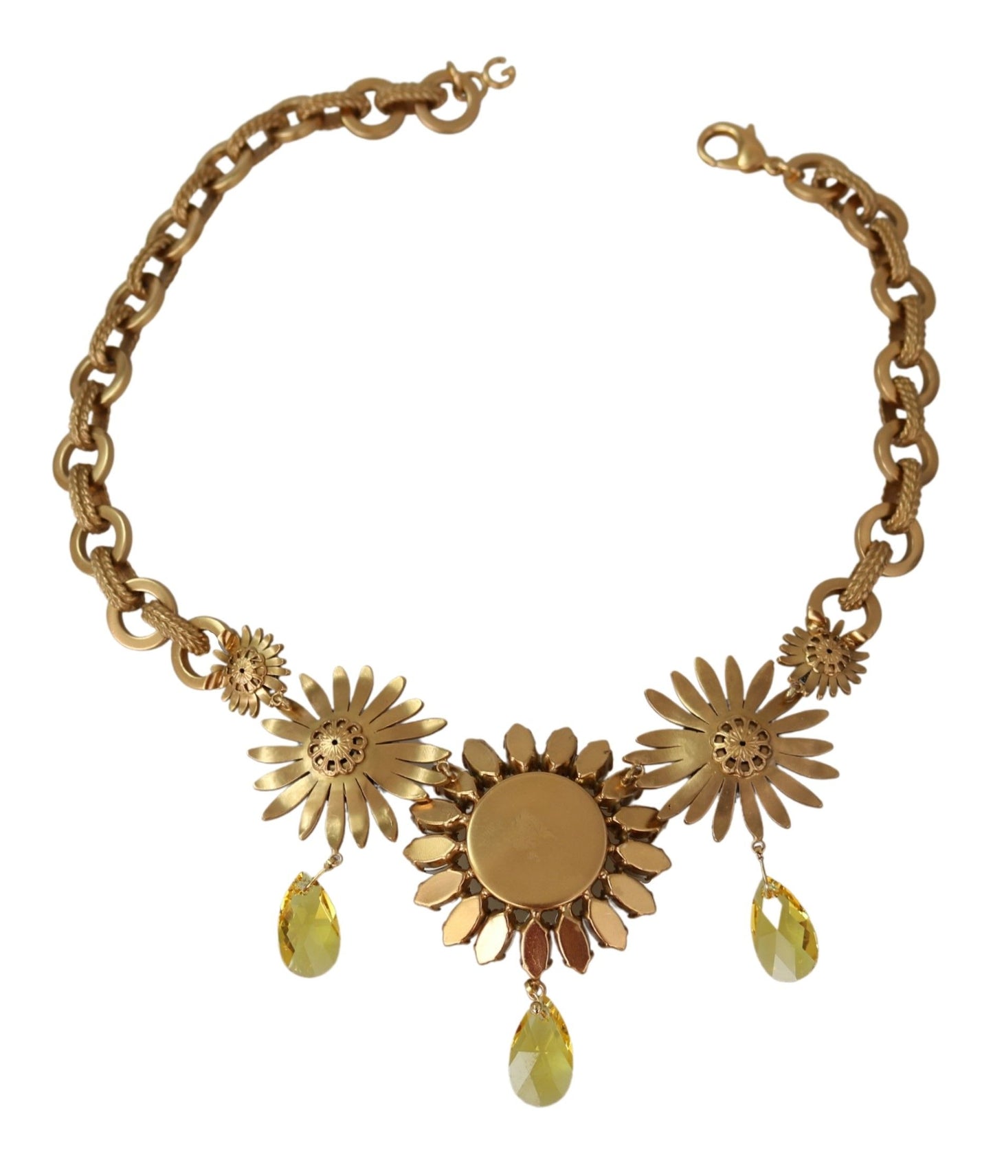 Elegant Gold Floral Crystal Statement Necklace