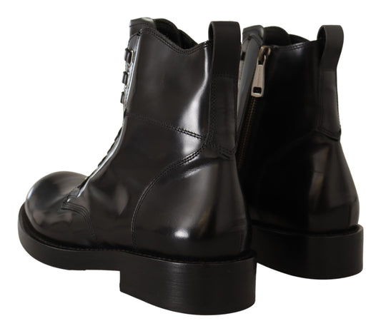 Elegant Black Leather Lace-Up Boots