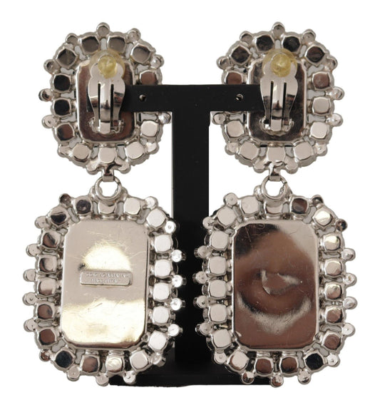 Silver Brass Black Crystal Clip-on Jewelry Dangling Earrings
