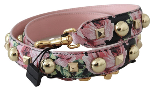 Floral Gold Stud Leather Strap in Pink