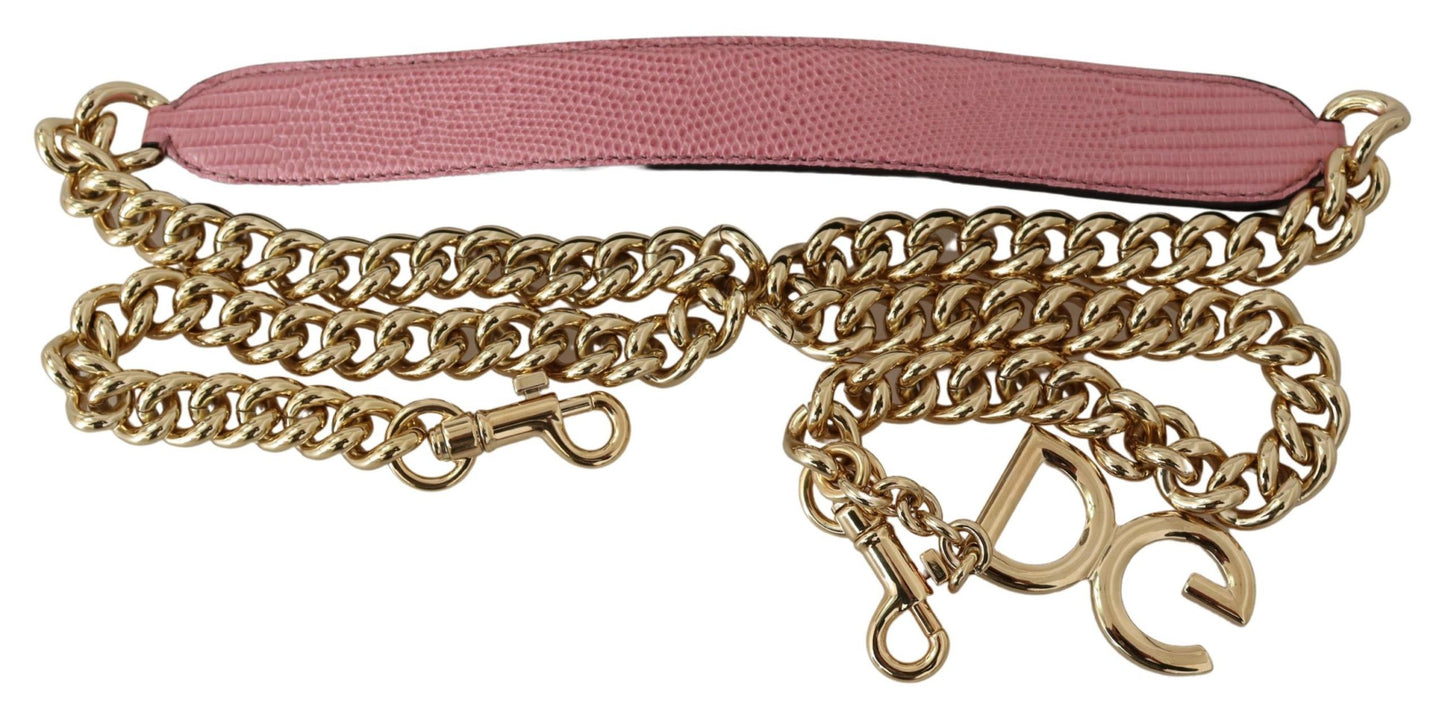 Chic Pink and Gold Leather Chain Strap Accessory