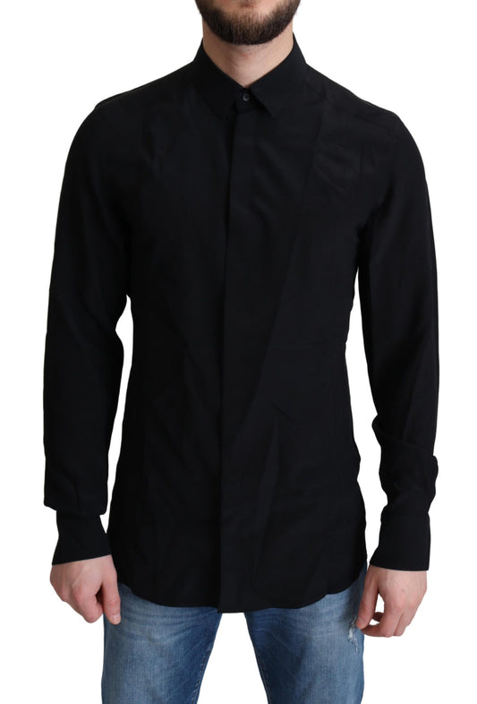 Elegant Black Silk Dress Shirt