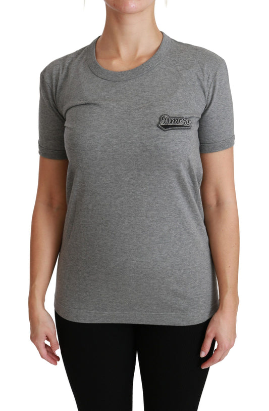 Chic Gray Amore Patch Crewneck Tee