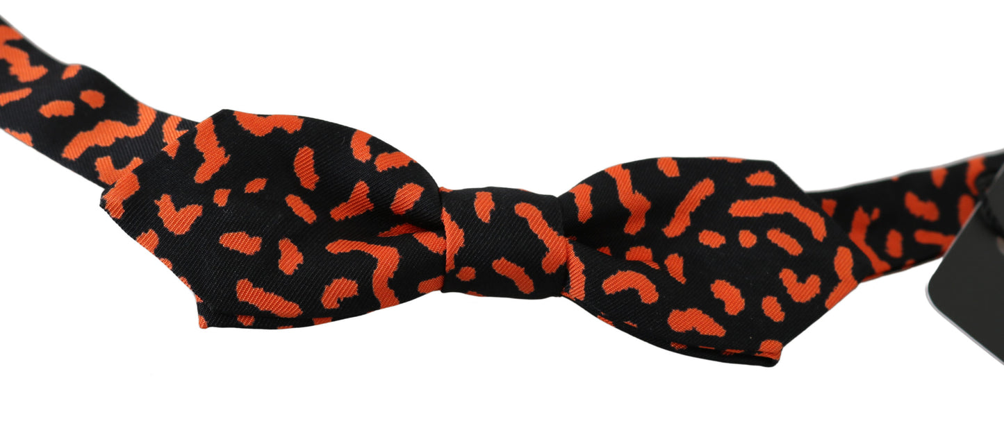 Elegant Silk Tied Bow Tie in Orange Black