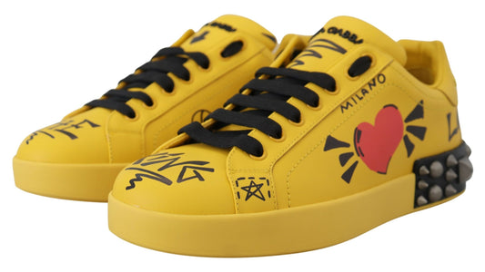 Exquisite Yellow Leather Casual Sneakers