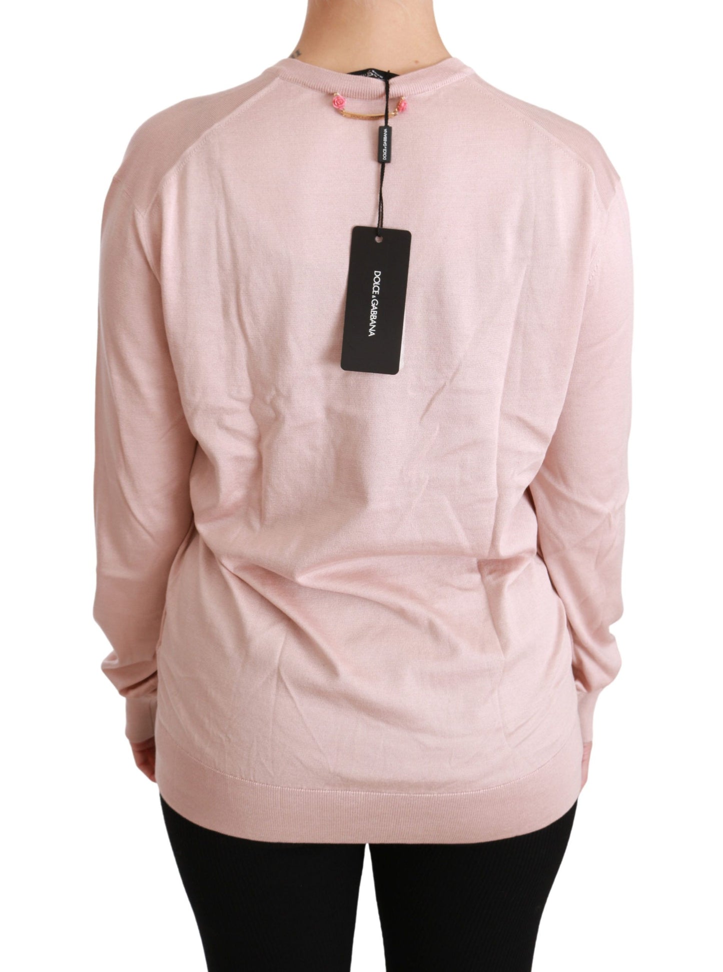 Pink Floral Silk V-Neck Sweater