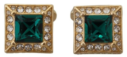 Gold Sterling 925 Silver Emerald Green Crystal Cufflinks