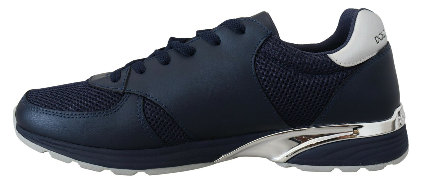 Elegant Blue Low Top Leather Sneakers