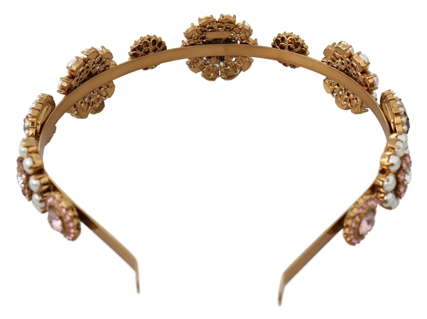 Gold Tiara Crystal Floral Pearl Headband Logo Diadem
