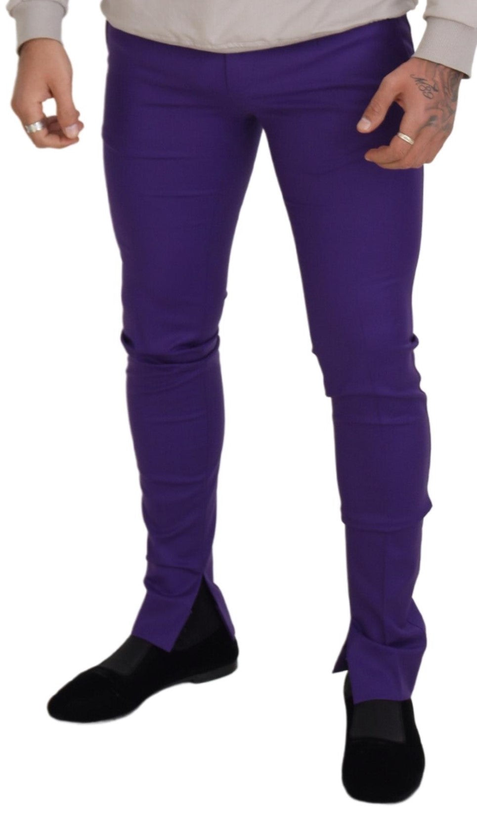 Elegant Purple Wool Blend Trousers