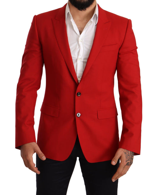 Exquisite Red Virgin Wool Two Button Blazer