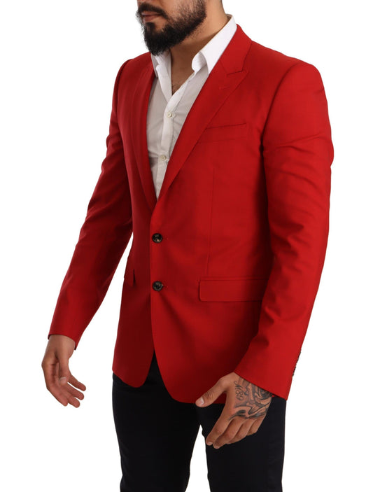 Exquisite Red Virgin Wool Two Button Blazer