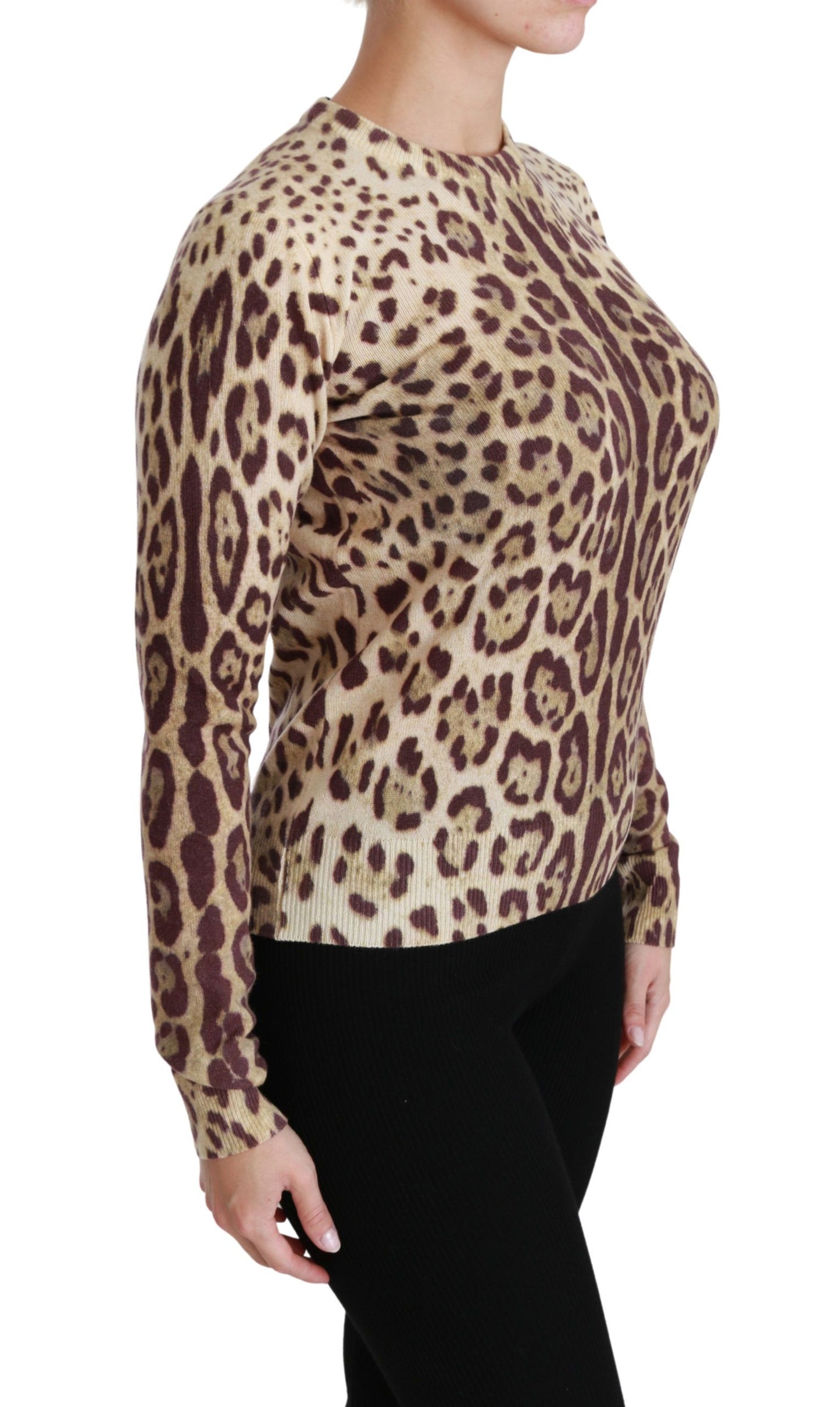 Leopard Cashmere Long Sleeve Blouse Sweater