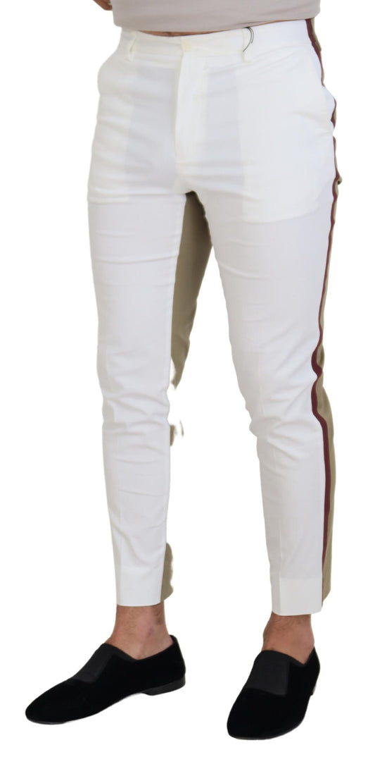 Two-Tone White & Brown Chic Cotton Pants