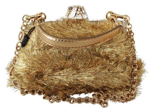 Glamorous Gold Evening Clutch with Crystals