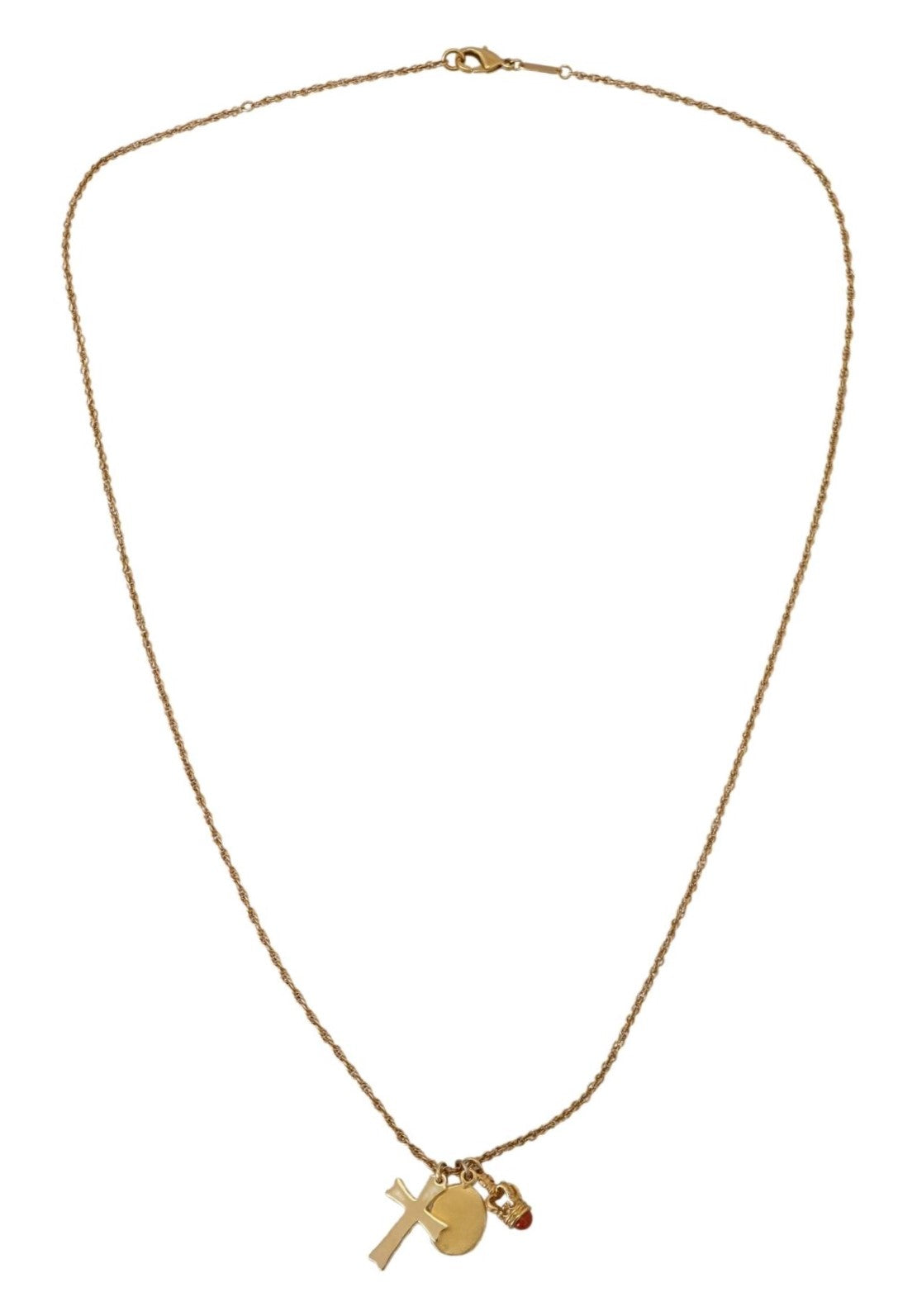Elegant Gold Tone Charm Necklace with Cross Pendant