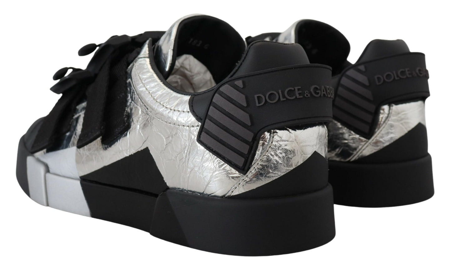 Exclusive Silver and Black Low Top Leather Sneakers