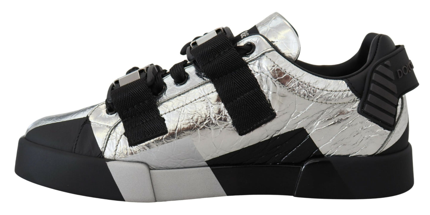 Exclusive Silver and Black Low Top Leather Sneakers