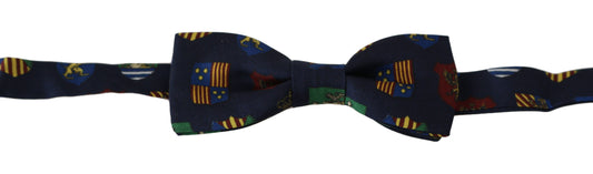 Exquisite Silk Bow Tie in Blue Flags Print