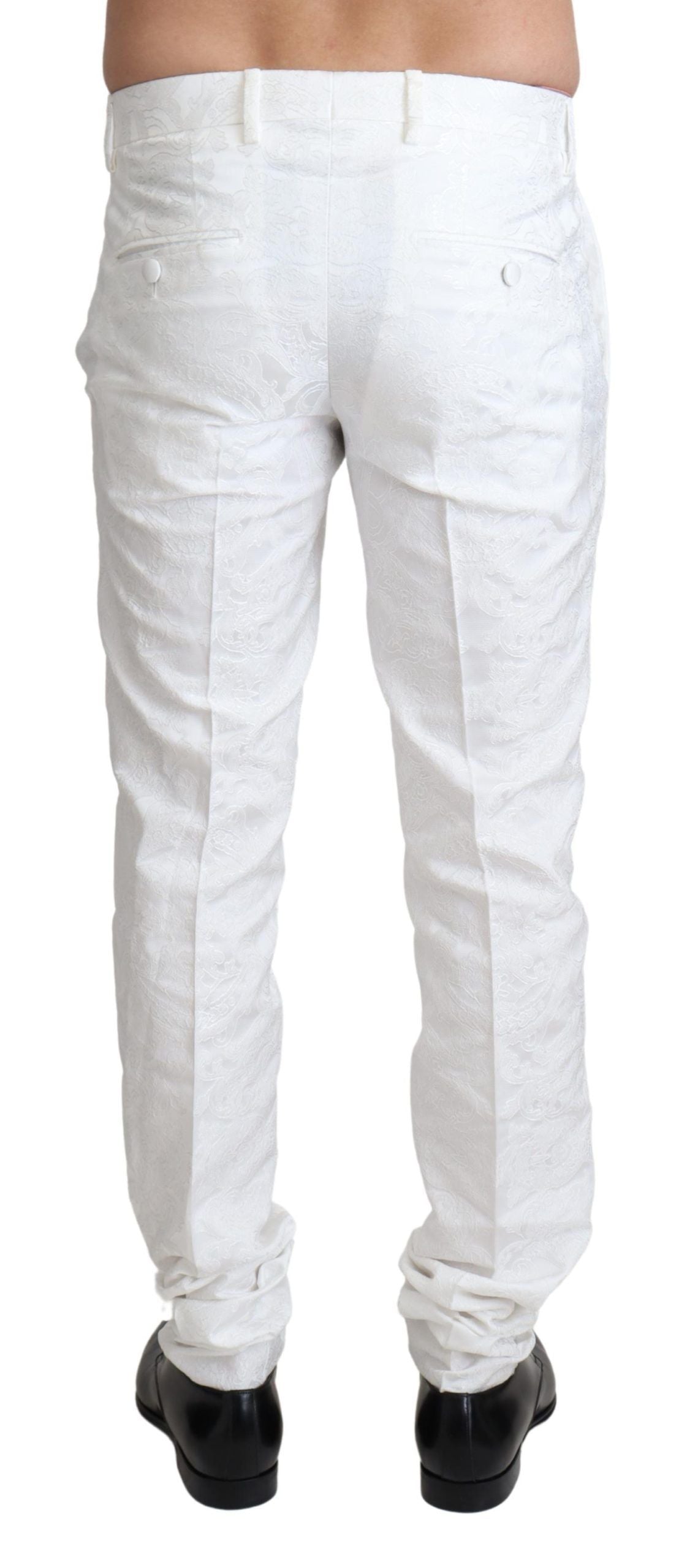 Elegant White Brocade Dress Pants