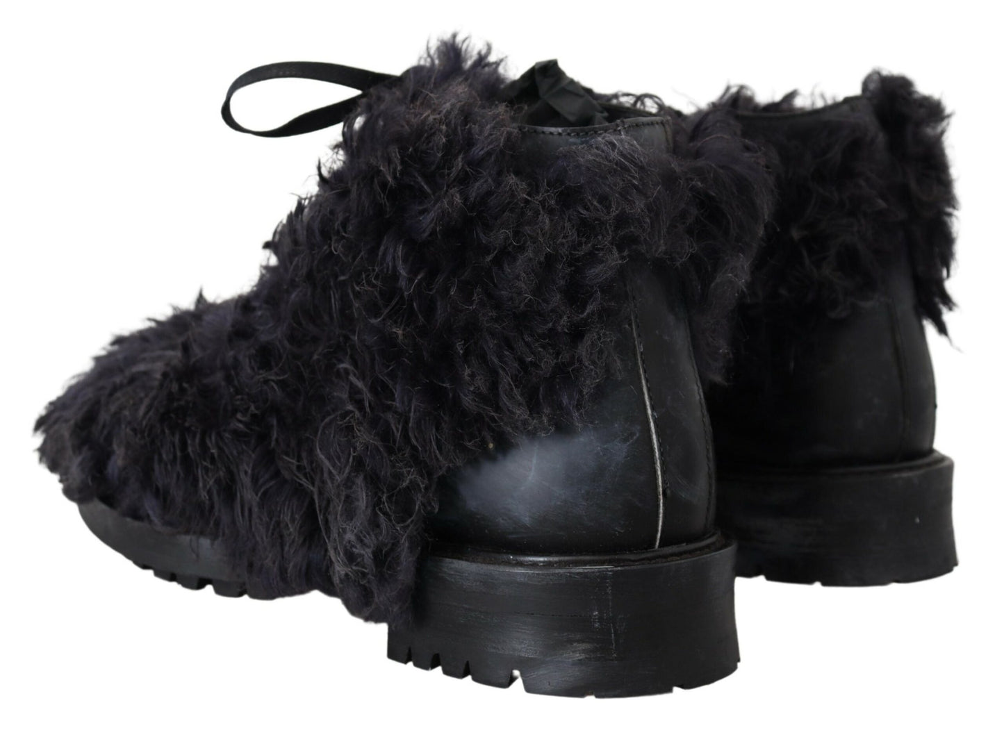 Black Leather Shearling Ankle Boots