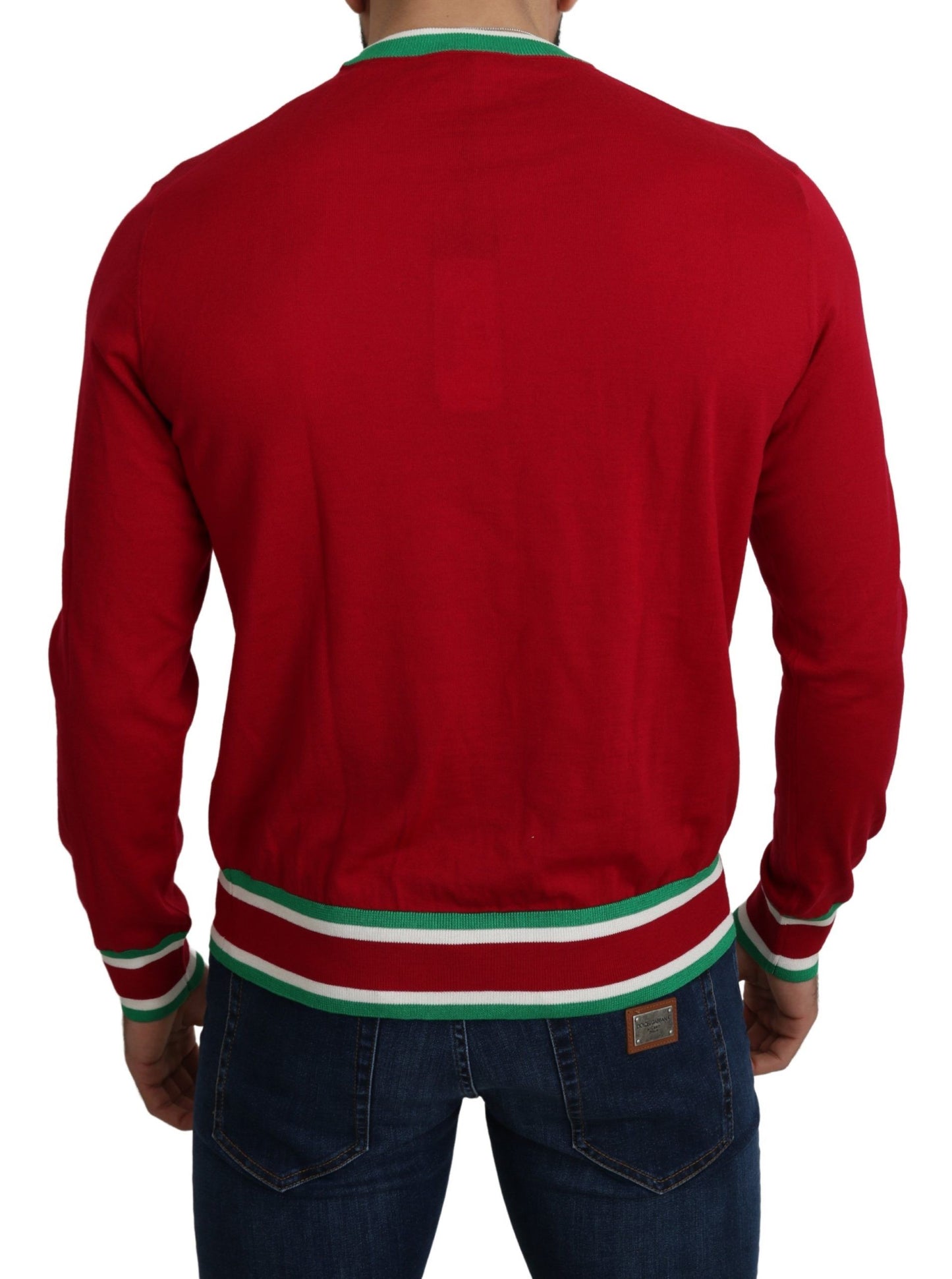 Elegant Red Wool-Silk Crewneck Sweater