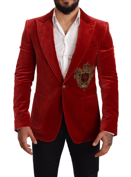Chic Red Silk-Cotton Blend Formal Blazer