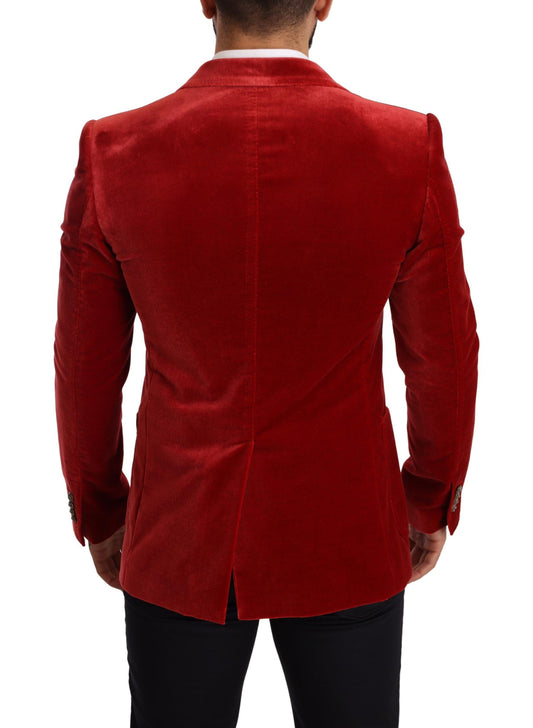 Chic Red Silk-Cotton Blend Formal Blazer