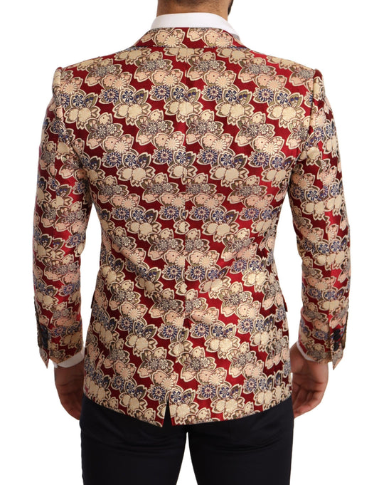 Elegant Gold Martini Blazer with Red Embroidery