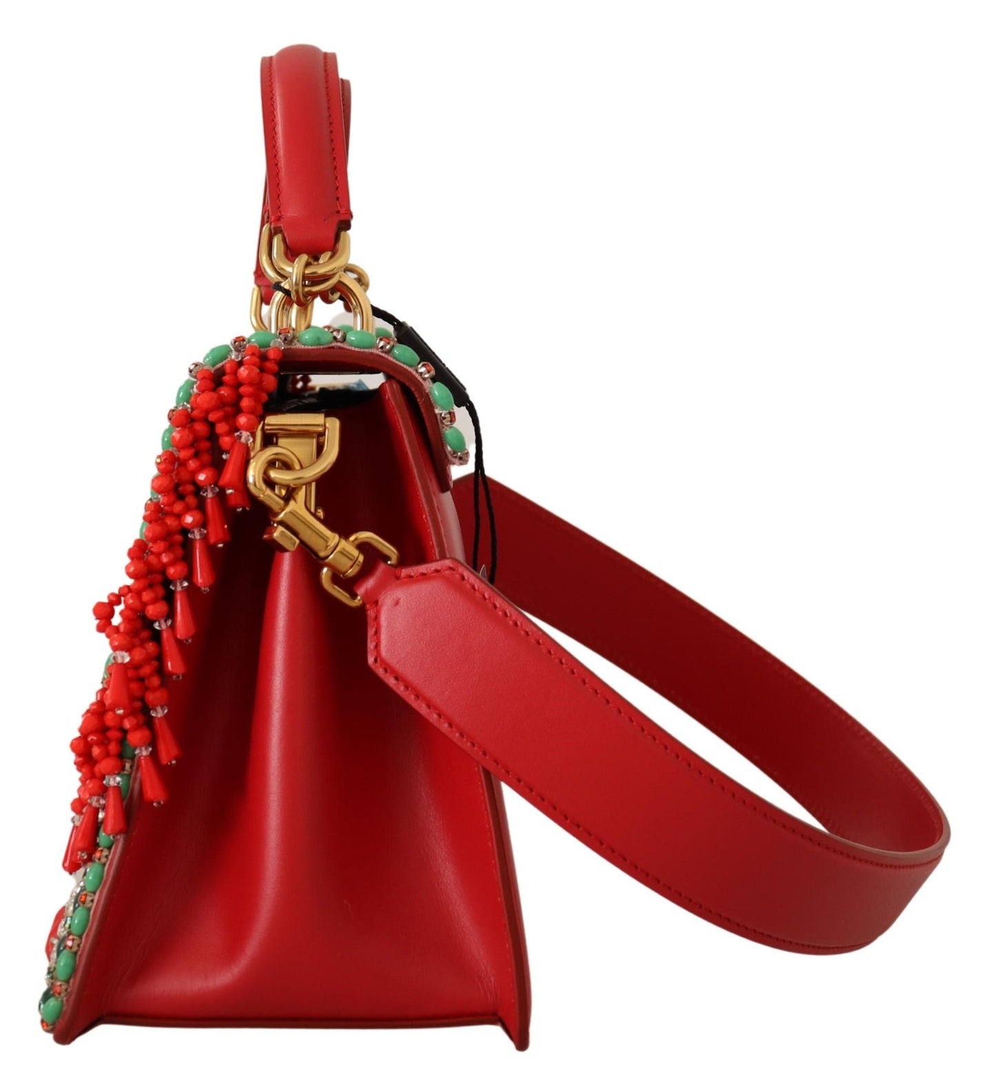 Elegant Red Crystal-Studded Tote Shoulder Bag