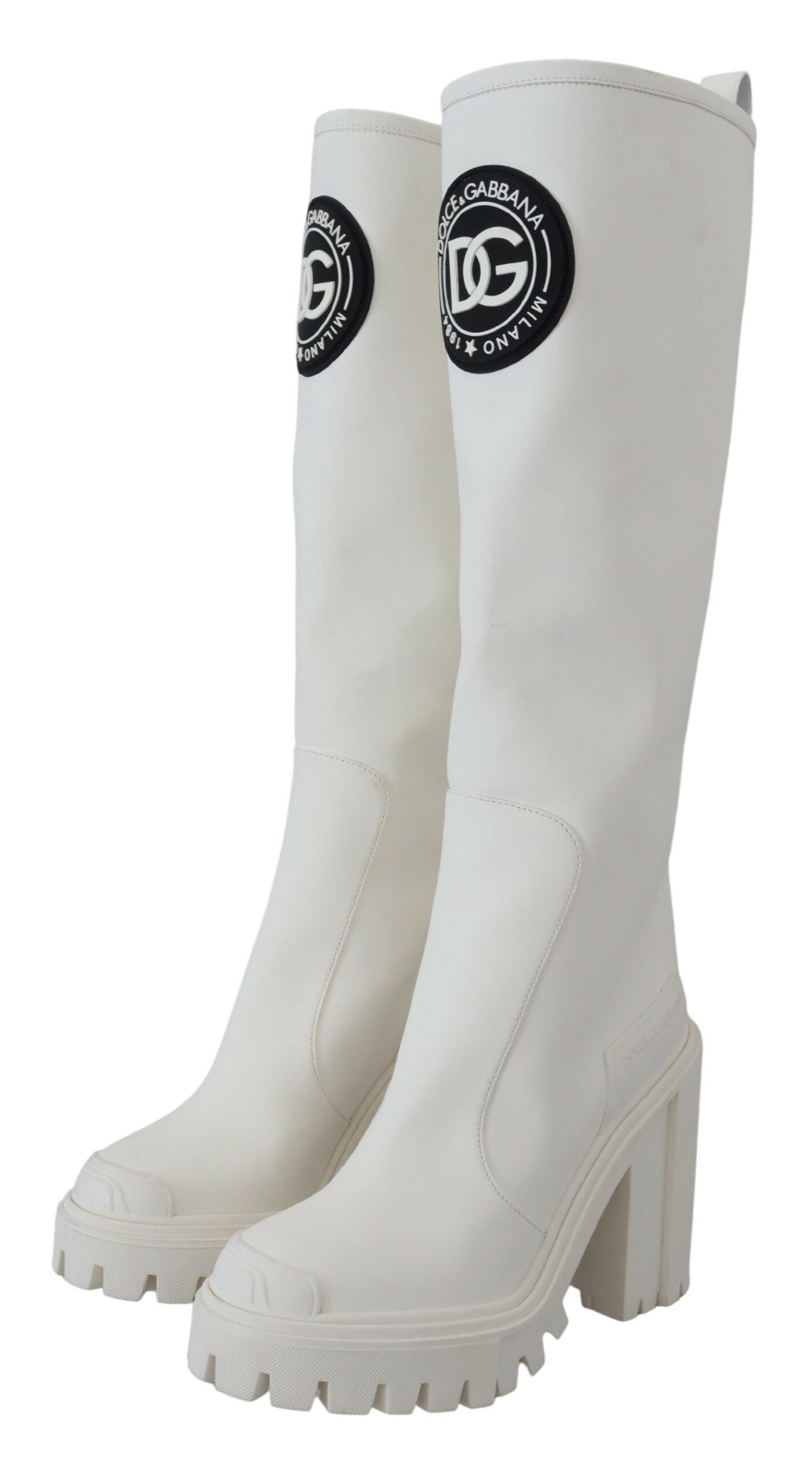Elegant White Leather Knee Boots