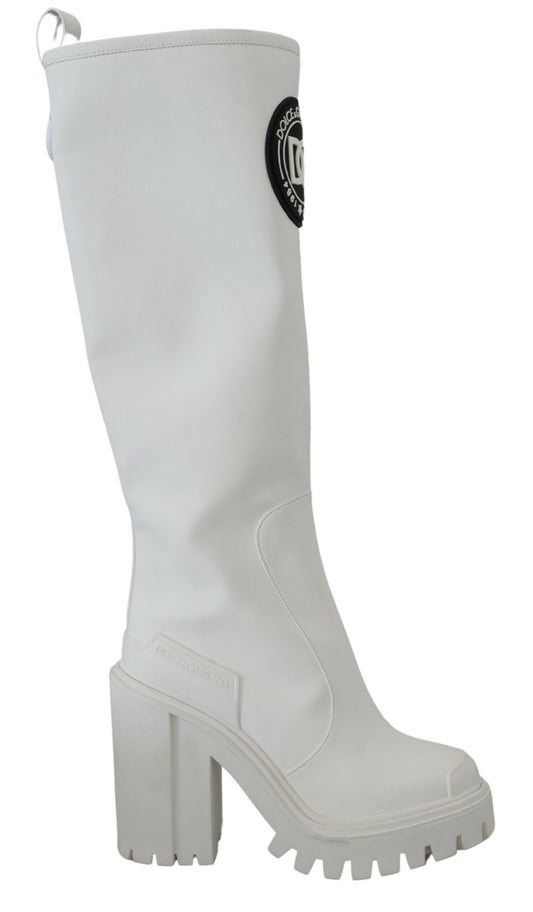 Elegant White Leather Knee Boots