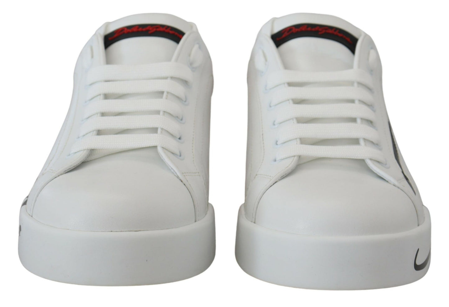 Elegant White & Red Leather Sneakers