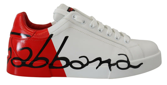 Elegant White & Red Leather Sneakers