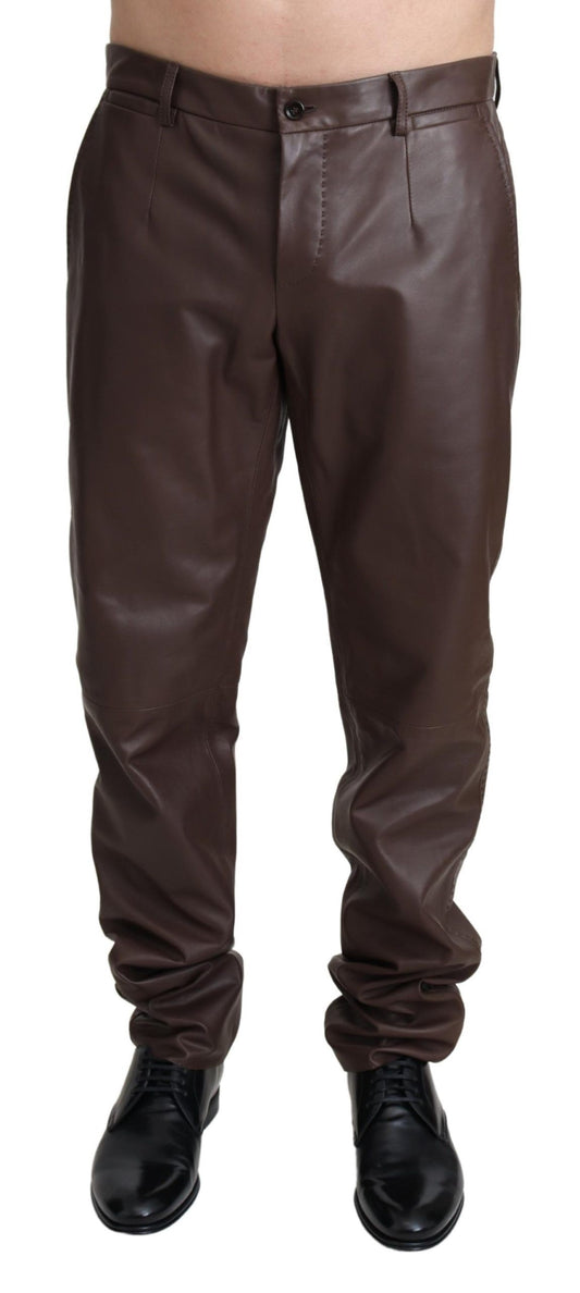 Elegant Brown Leather Jogging Pants