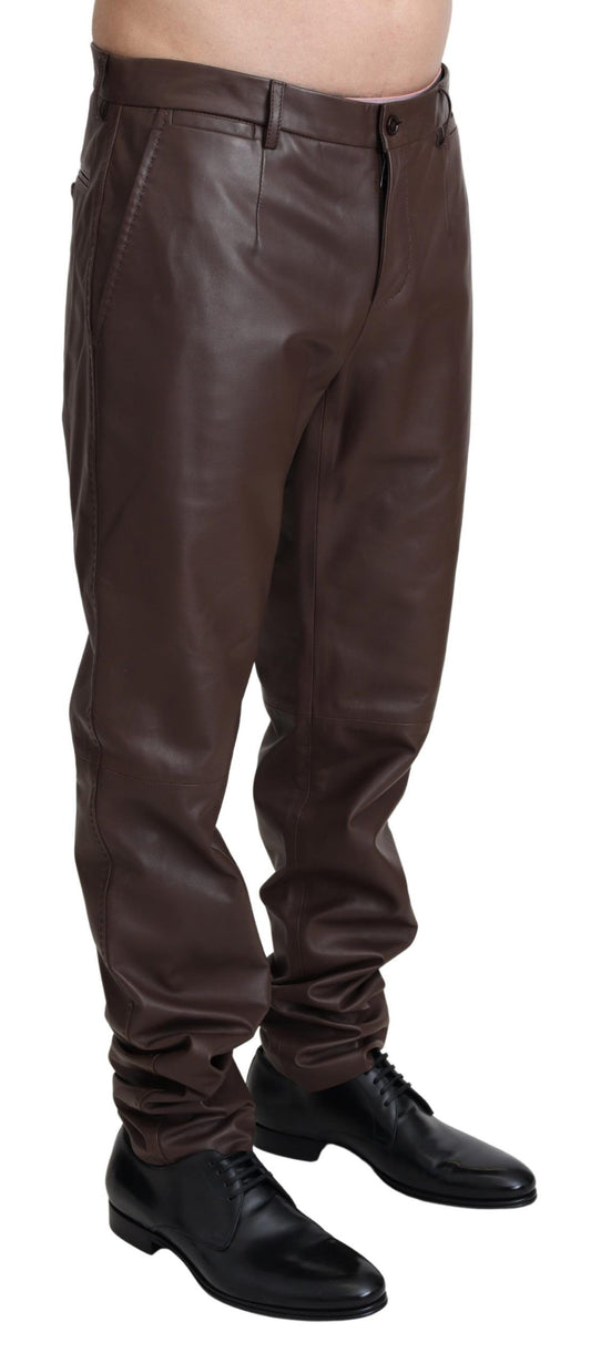 Elegant Brown Leather Jogging Pants