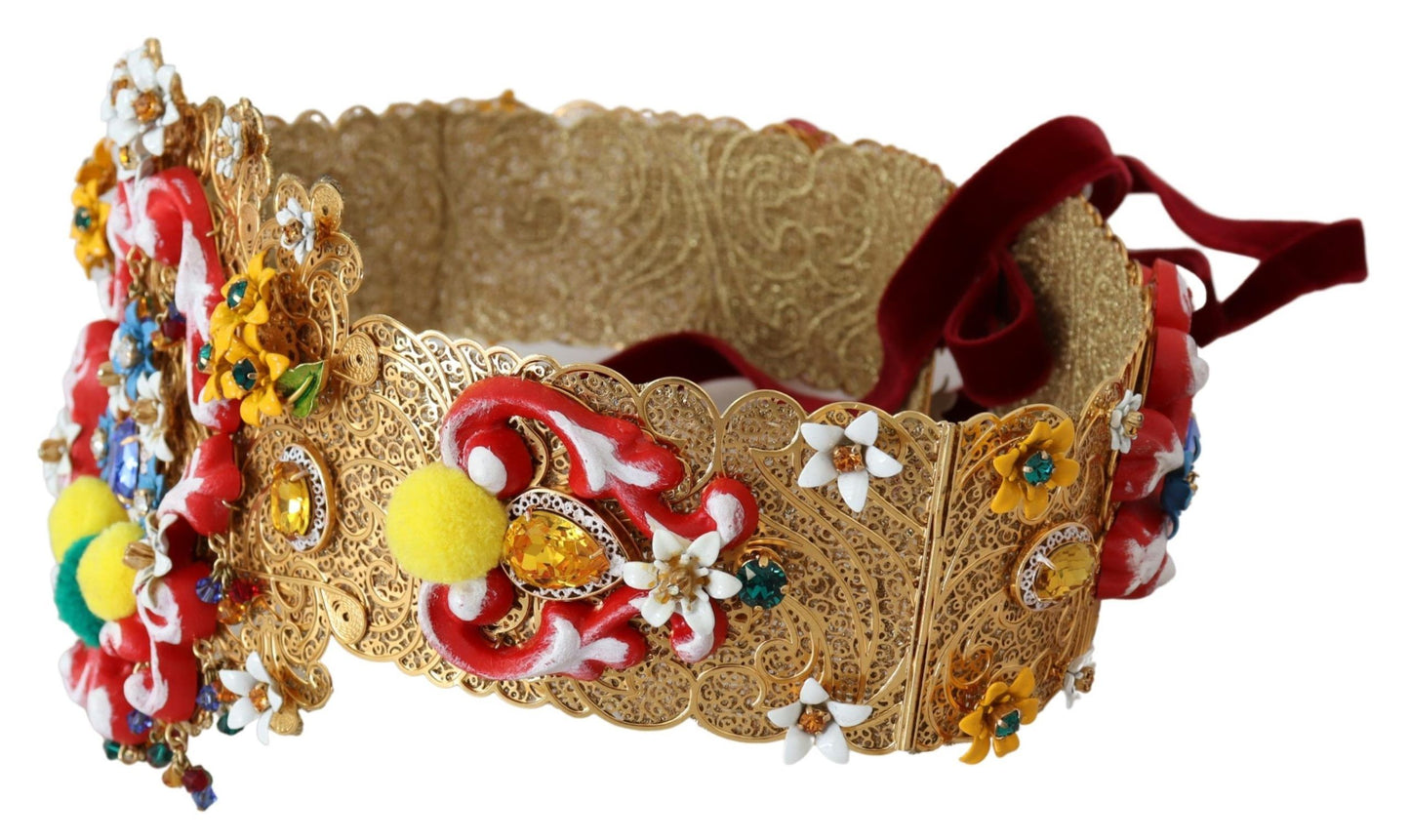 Gold-Tone Floral Crystal Waist Belt