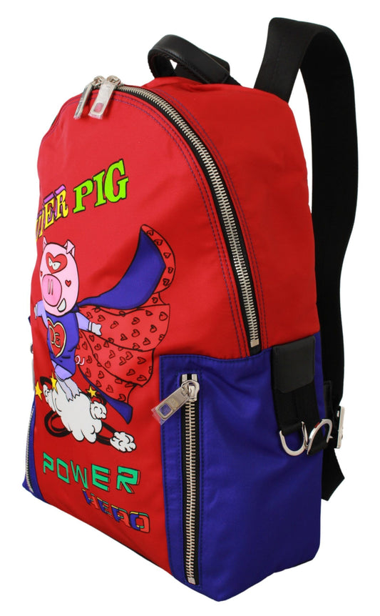 Vibrant Red Multicolor Print Men's Backpack