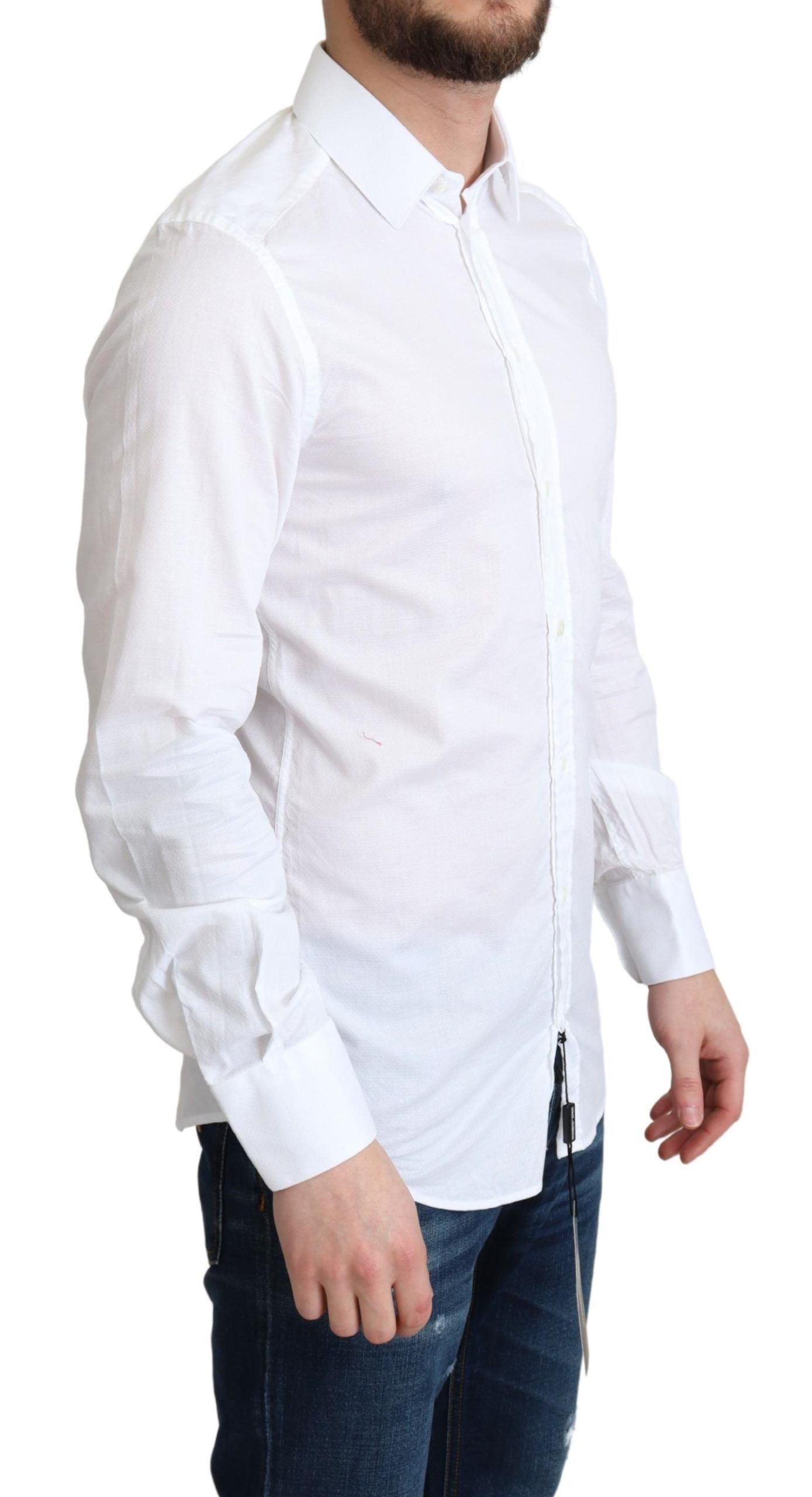 Elegant White Cotton Dress Shirt Slim Fit