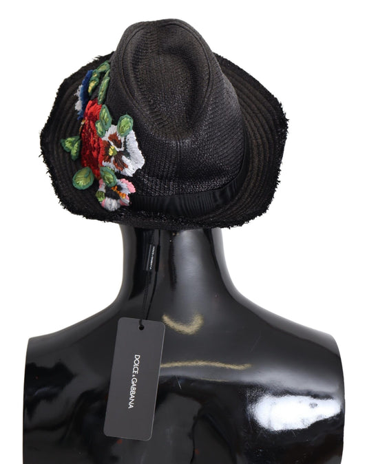 Elegant Black Fedora with Floral Patch