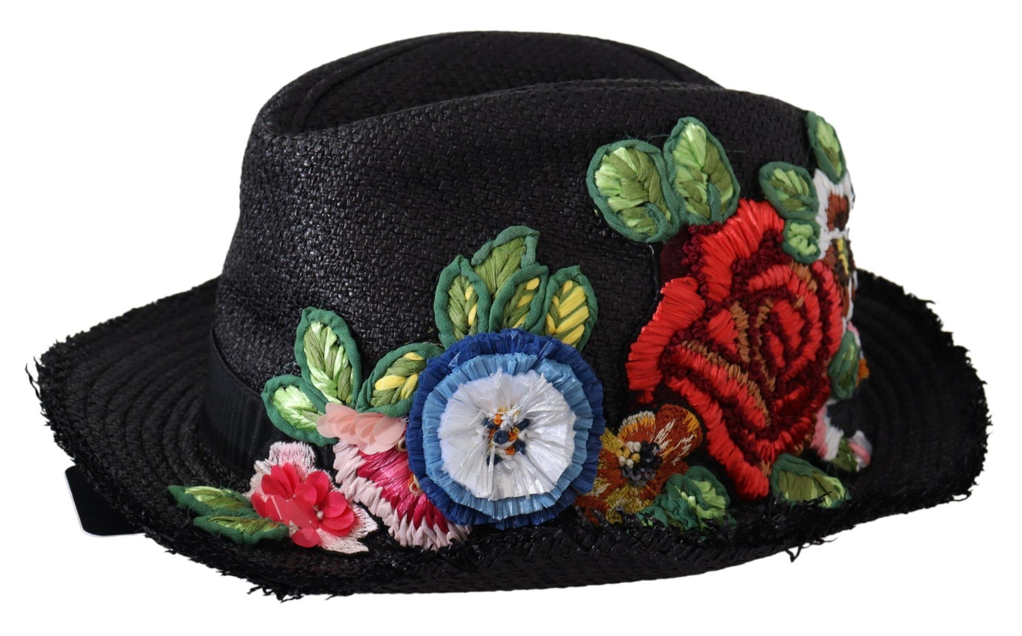 Black Floral Patch Nylon Fedora Capello Hat