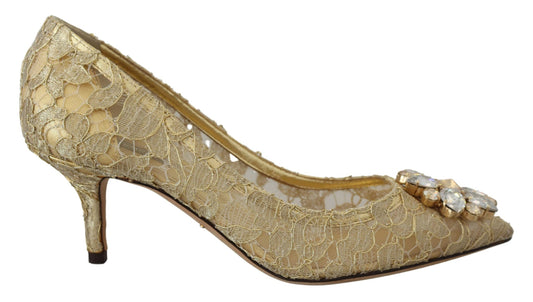 Gold Taormina Lace Crystal Heels Pumps Shoes