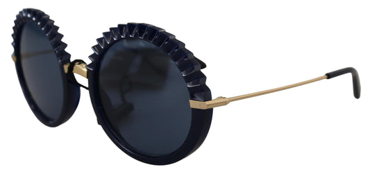 Elegant Navy-Gold Round Sunglasses