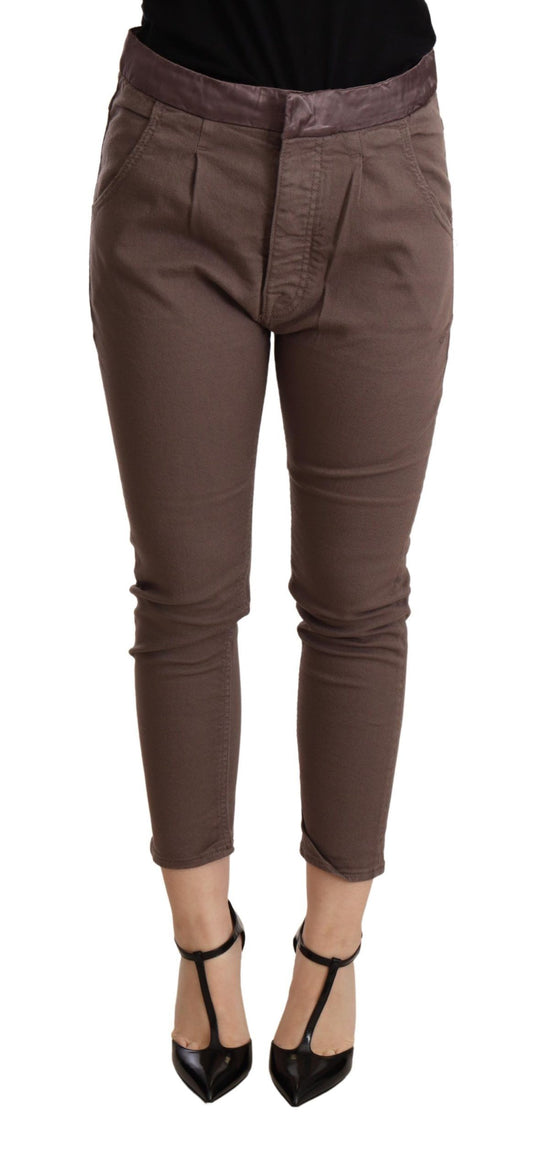 Chic Brown Skinny Mid Waist Cropped Pants
