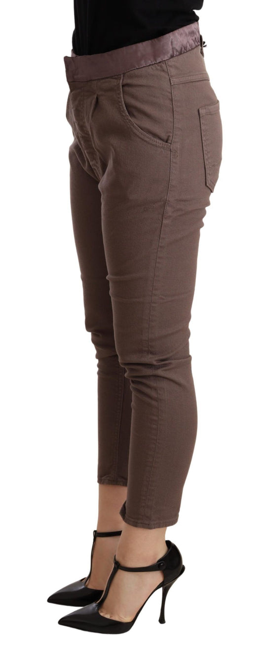 Chic Brown Skinny Mid Waist Cropped Pants