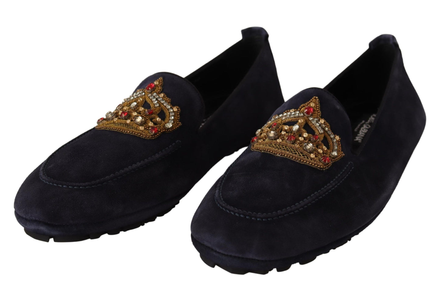 Crystal Crown Embellished Suede Loafers