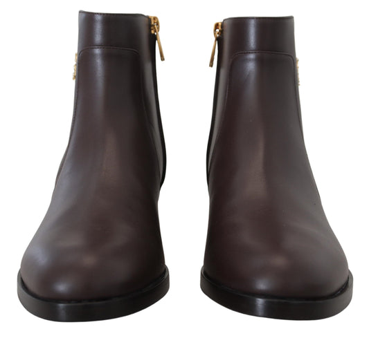Brown Leather Gold Amore Pearl Boots Shoes