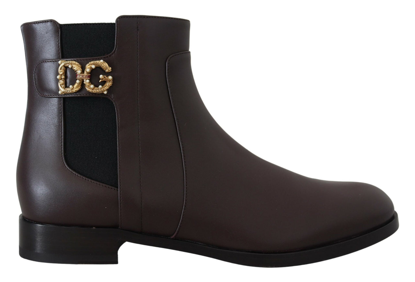 Elegant Brown Ankle Boots with Gold Pearl Detail