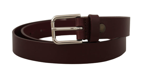 Elegant Maroon Leather Belt with Logo Buckle